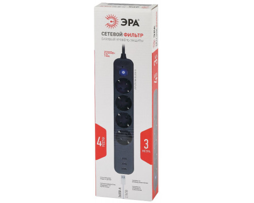 Дополнительное фото Сетевой фильтр Эра USF-4es-3m-3xUSBA-B Б0059570: Купить в Интернет магазин освещения GCSVET.RU