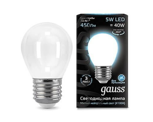 Основное фото Филаментная лампа светодиодная Gauss E27 5W 4100К матовая 105202205: Купить в Интернет магазин освещения GCSVET.RU