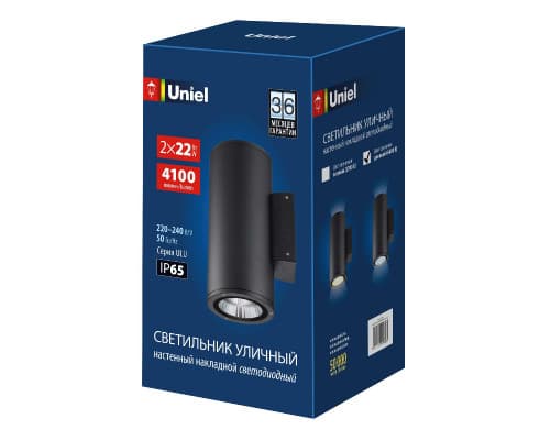 Дополнительное фото Светильник настенный для улицы Uniel ULU-S22D-2x22W/6400K IP65 BLACK UL-00010852: Купить в Интернет магазин освещения GCSVET.RU