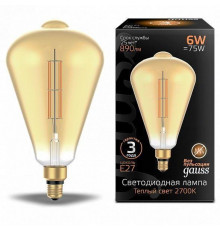 Филаментная лампа светодиодная Gauss E27 6W 2700K янтарная 157802118