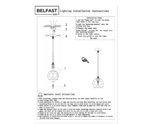 Дополнительное фото Светильник подвесной Belfast Clifton D3315-1 GL GR: Купить в Интернет магазин освещения GCSVET.RU
