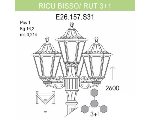 Дополнительное фото Уличный фонарь Fumagalli Ricu Bisso/Rut E26.157.S31.WYF1R: Купить в Интернет магазин освещения GCSVET.RU