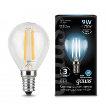 Филаментная лампа светодиодная Gauss E14 9W 4100К прозрачная 105801209