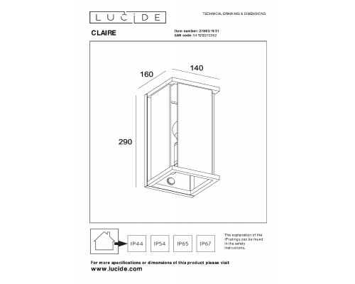 Дополнительное фото Светильник настенный для улицы Lucide Claire 27883/11/31: Купить в Интернет магазин освещения GCSVET.RU