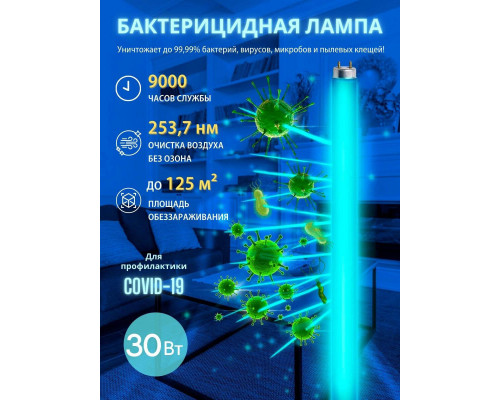Дополнительное фото УФ бактерицидная лампа (UL-00007277) Uniel G13 30W прозрачная EFL-T8-30/UVCB/G13/CL: Купить в Интернет магазин освещения GCSVET.RU