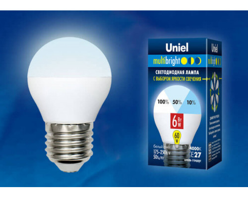 Дополнительное фото Светодиодная лампочка Uniel Multibright G LED-G45-6W/NW/E27/FR/MB PLM11WH картон: Купить в Интернет магазин освещения GCSVET.RU