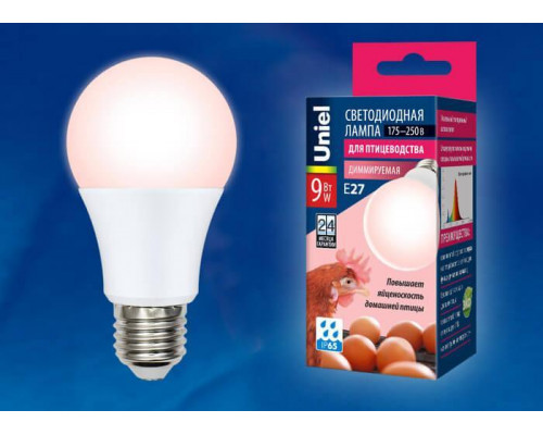 Основное фото Светодиодная лампа для диммера для птиц Uniel E27 9W LED-A60-9W/SCEP/E27/FR/DIM IP65 PLO65WH: Купить в Интернет магазин освещения GCSVET.RU