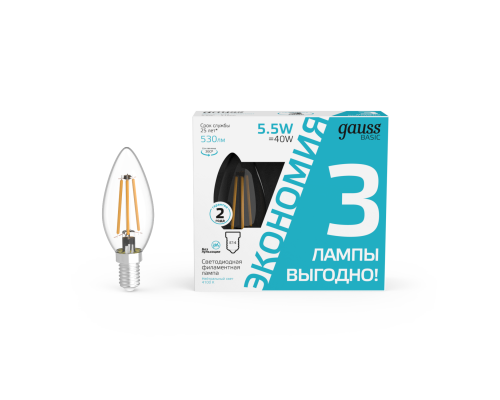 Основное фото Светодиодная лампочка Gauss Basic Filament 1031126T: Купить в Интернет магазин освещения GCSVET.RU