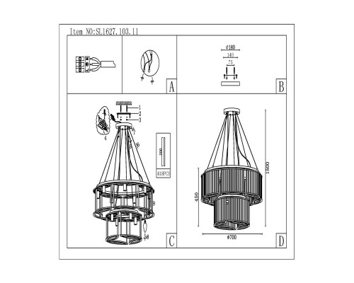Дополнительное фото Люстра подвесная ST Luce Velletri SL1627.103.11: Купить в Интернет магазин освещения GCSVET.RU