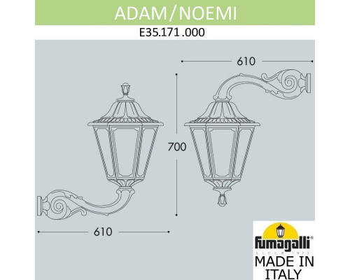 Дополнительное фото Светильник настенный для улицы Fumagalli E35.171.000.AXH27: Купить в Интернет магазин освещения GCSVET.RU