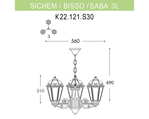 Дополнительное фото Подвес уличный Fumagalli Sichem/Saba 3L K22.120.S30.BXF1R: Купить в Интернет магазин освещения GCSVET.RU