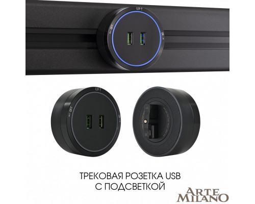 Дополнительное фото Трековая розетка Arte Milano Am-track-sockets 380066TS LED/USBx2 Black: Купить в Интернет магазин освещения GCSVET.RU