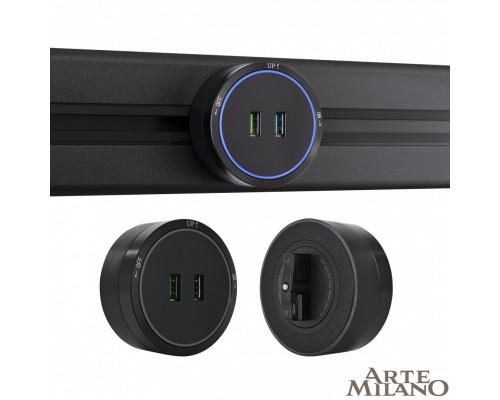 Основное фото Трековая розетка Arte Milano Am-track-sockets 380066TS LED/USBx2 Black: Купить в Интернет магазин освещения GCSVET.RU