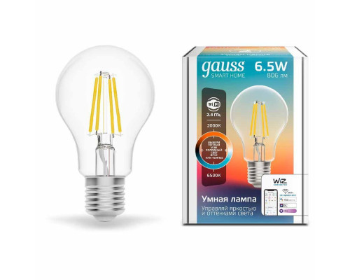 Основное фото Светодиодная лампа для диммера Gauss E27 6,5W 2000-6500K прозрачная 1220112: Купить в Интернет магазин освещения GCSVET.RU