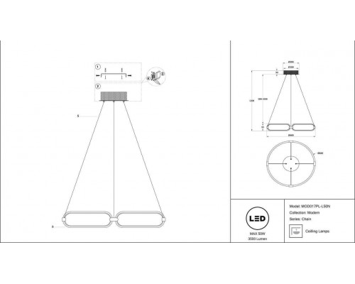 Дополнительное фото Светильник подвесной LED Maytoni Chain MOD017PL-L50N: Купить в Интернет магазин освещения GCSVET.RU