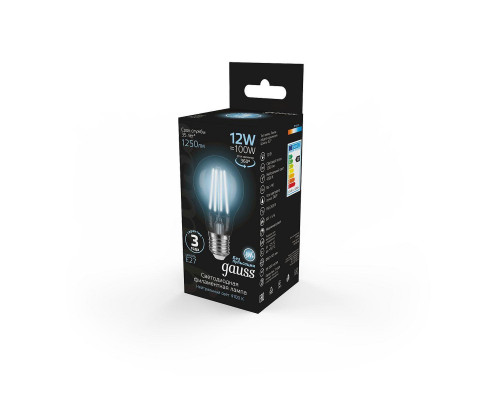 Дополнительное фото Филаментная лампа светодиодная Gauss E27 12W 4100K груша прозрачная 102902212: Купить в Интернет магазин освещения GCSVET.RU