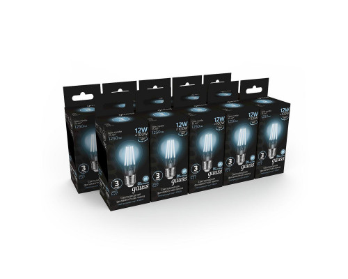 Дополнительное фото Филаментная лампа светодиодная Gauss E27 12W 4100K груша прозрачная 102902212: Купить в Интернет магазин освещения GCSVET.RU