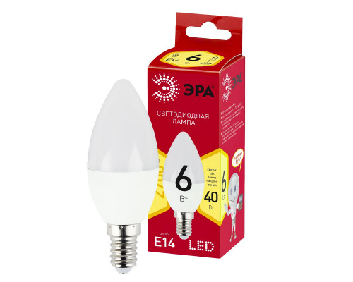 Основное фото Светодиодная лампочка Эра LED B35-6W-827-E14 R Б0052383: Купить в Интернет магазин освещения GCSVET.RU