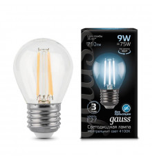 Филаментная лампа светодиодная Gauss E27 9W 4100К прозрачная 105802209