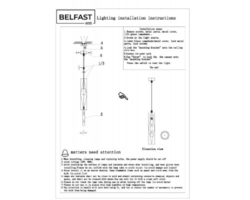 Дополнительное фото Светильник подвесной Belfast Howard D3312-1 GL CL: Купить в Интернет магазин освещения GCSVET.RU