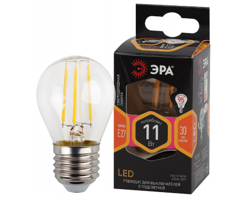 Основное фото Светодиодная лампочка Эра F-LED P45-11w-827-E27 Б0047013: Купить в Интернет магазин освещения GCSVET.RU