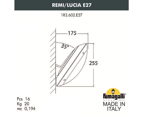 Дополнительное фото Светильник настенный для улицы Fumagalli 1R3.602.000.AYE27: Купить в Интернет магазин освещения GCSVET.RU