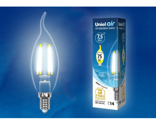 Дополнительное фото Филаментная лампа светодиодная (UL-00003255) Uniel E27 7,5W 4000K прозрачная LED-G45-7,5W/NW/E27/CL GLA01TR: Купить в Интернет магазин освещения GCSVET.RU