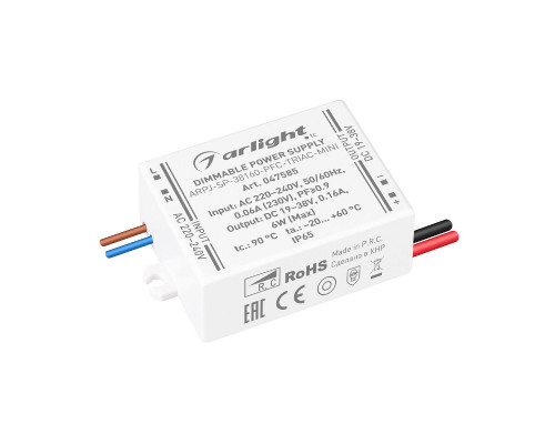 Основное фото Сетевой адаптер Arlight ARPJ-SP-38160-PFC-TRIAC-MINI (6W, 19-38V, 160mA) 047585: Купить в Интернет магазин освещения GCSVET.RU
