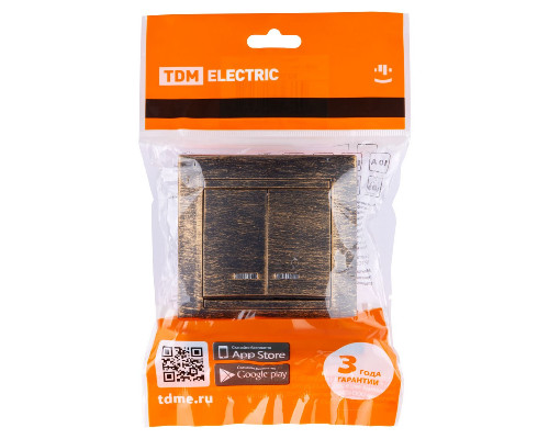 Дополнительное фото Выключатель двухклавишный с подсветкой Лама TDM Electric SQ1815-0747: Купить в Интернет магазин освещения GCSVET.RU