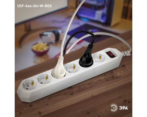 Дополнительное фото Сетевой фильтр Эра USF-6es-3m-W-BOX Б0037262: Купить в Интернет магазин освещения GCSVET.RU