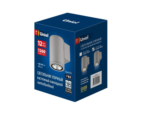 Дополнительное фото Светильник настенный для улицы Uniel ULU-S21С-12W/6400K IP65 LIGHT GREY UL-00011081: Купить в Интернет магазин освещения GCSVET.RU
