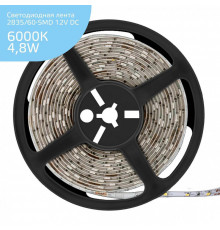 Светодиодная лента (влагозащищенная) Gauss 4,8W/m 60LED/m 2835SMD холодный белый 5M 356000305