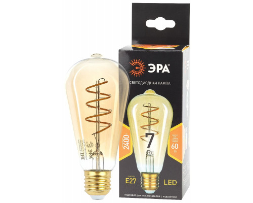 Основное фото Светодиодная лампочка Эра F-LED ST64-7W-824-E27 spiral gold Б0047665: Купить в Интернет магазин освещения GCSVET.RU