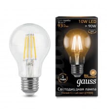 Филаментная лампа светодиодная Gauss E27 10W 2700К прозрачная 102802110