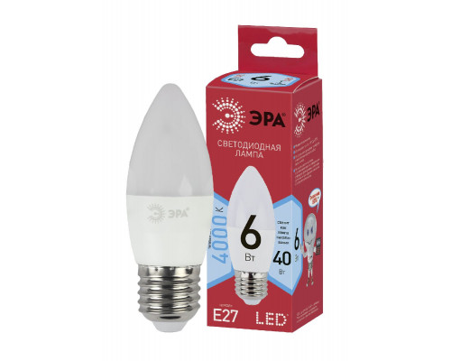 Основное фото Лампа светодиодная Эра E27 6W 4000K ECO LED B35-6W-840-E27 Б0020621: Купить в Интернет магазин освещения GCSVET.RU