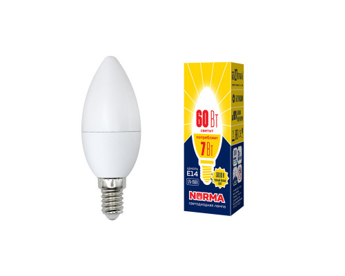 Основное фото Светодиодная лампочка Volpe Norma C LED-C37-7W/WW/E14/FR/NR картон: Купить в Интернет магазин освещения GCSVET.RU