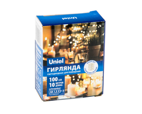 Дополнительное фото Светодиодная гирлянда Uniel Роса (UL-00007186) белый ULD-S1000-100/SCB/3AA White IP20 Dew: Купить в Интернет магазин освещения GCSVET.RU