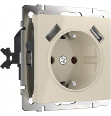Розетка с заземлением, шторками и USBх2 Werkel слоновая кость W1171503 4690389155833