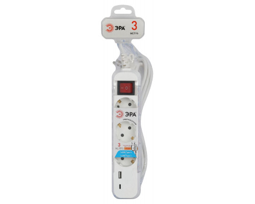 Дополнительное фото Удлинитель электрический Эра UB-3es-3m-USB Б0052898: Купить в Интернет магазин освещения GCSVET.RU