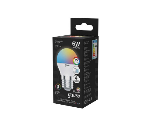 Дополнительное фото Светодиодная лампа для диммера Gauss E27 6W 3000-6500K матовая 105102406: Купить в Интернет магазин освещения GCSVET.RU