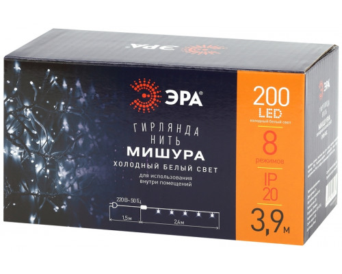 Основное фото Гирлянда мишура 220V холодный белый ЭРА ENIN - WC Б0047971: Купить в Интернет магазин освещения GCSVET.RU