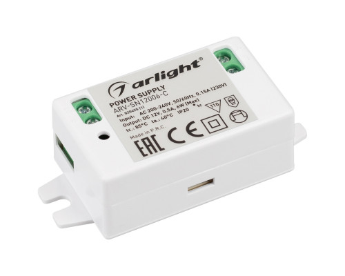 Основное фото Сетевой адаптер Arlight ARV-SN12006-C (12V, 0.5A, 6W) 020425(1): Купить в Интернет магазин освещения GCSVET.RU