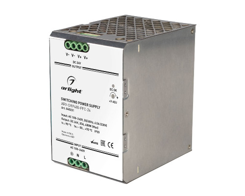 Основное фото Сетевой адаптер Arlight ARV-DRP480-PFC-24 (24V, 20A, 480W) 040231: Купить в Интернет магазин освещения GCSVET.RU