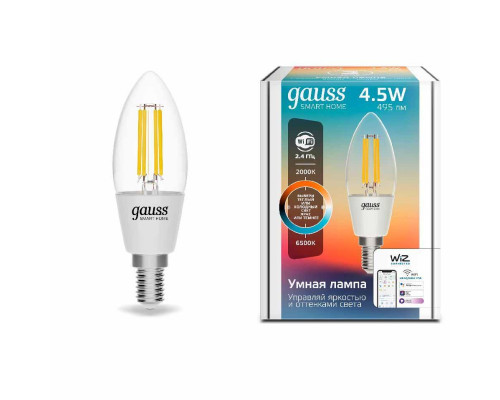 Основное фото Светодиодная лампа для диммера Gauss E14 4,5W 2000-6500K прозрачная 1250112: Купить в Интернет магазин освещения GCSVET.RU