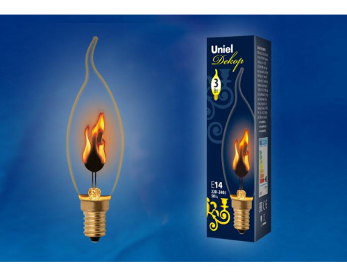Дополнительное фото Ретро лампа (UL-00002981) Uniel E14 3W золотистая IL-N-C35-3/RED-FLAME/E14/CL: Купить в Интернет магазин освещения GCSVET.RU