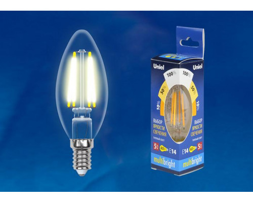 Дополнительное фото Филаментная лампа светодиодная Uniel E14 5W 3000K прозрачная LED-CW35-5W/WW/E14/CL/MB GLM10TR: Купить в Интернет магазин освещения GCSVET.RU