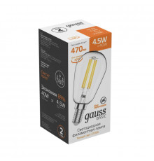 Филаментная лампа светодиодная Gauss E14 4,5W 2700K прозрачная 1141115