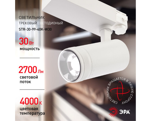 Дополнительное фото Светильник трековый ЭРА STR-30-99-40K-W30 Б0049785: Купить в Интернет магазин освещения GCSVET.RU