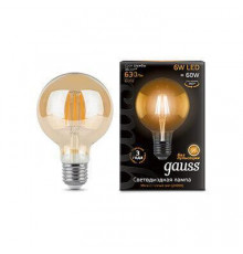 Филаментная лампа светодиодная Gauss E27 6W 2400K прозрачная 105802006