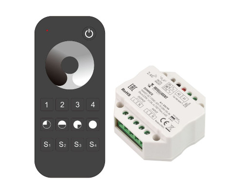 Основное фото Диммер Arlight SMART-SET-TRIAC-601-72-DIM-PD-IN Black (230V, 1x1.5A, x4, ПДУ 10кн, 2.4G) 036199: Купить в Интернет магазин освещения GCSVET.RU